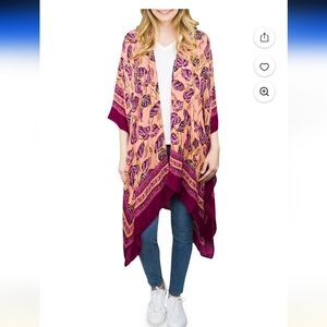 Time and Tru Pink Floral Kimono Boho Design Chic